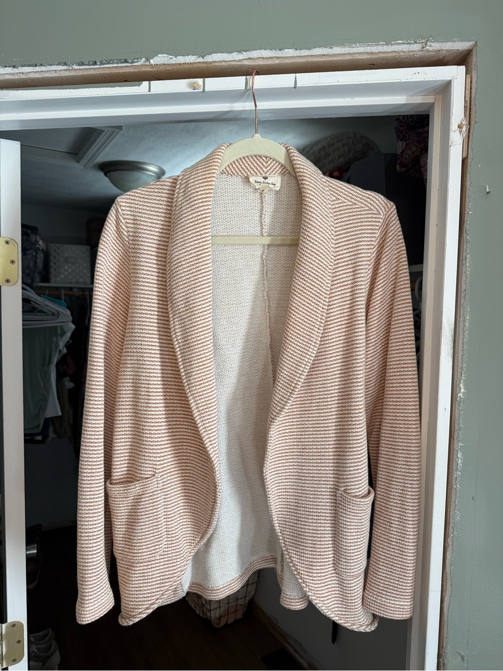 Striped Open-Front Knit Blazer - Cream & Tan
